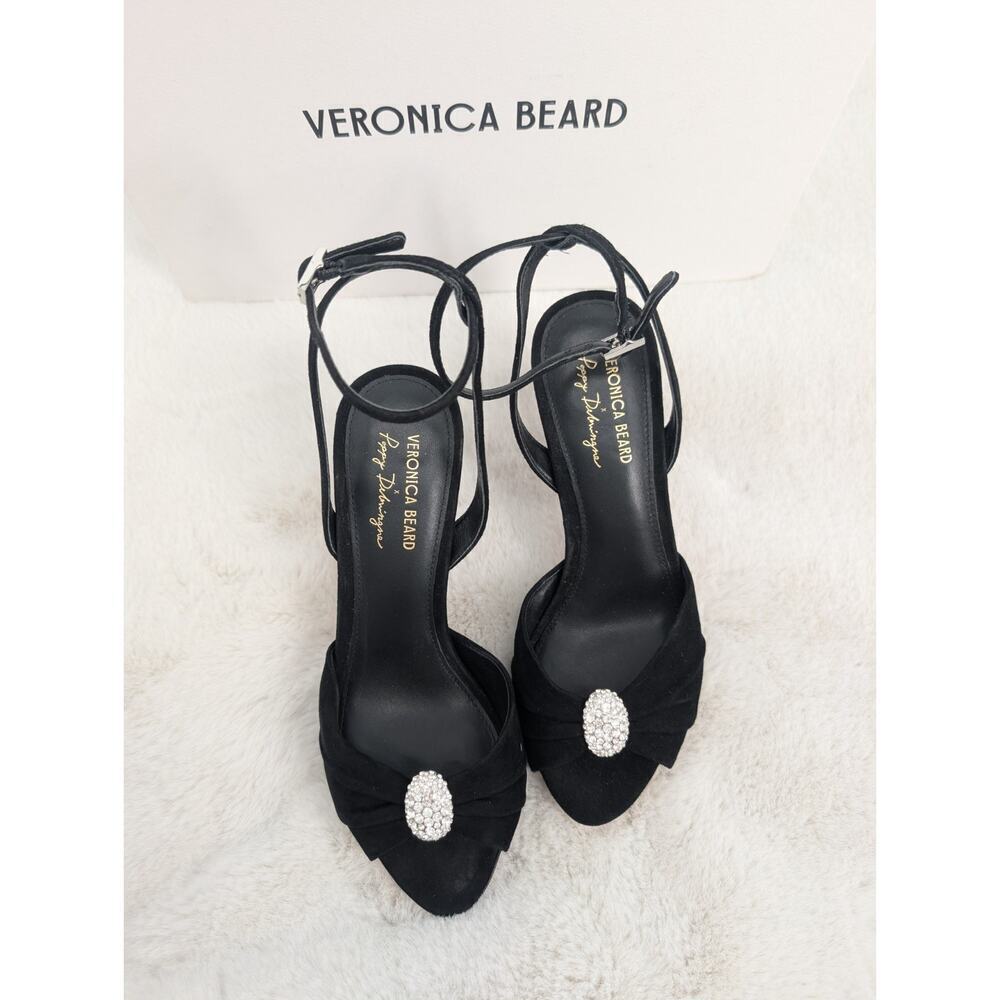 NIB Veronica Beard Genevieve Embellished Peep-Toe Sandal Sz US 7M Black - Picture 2 of 16